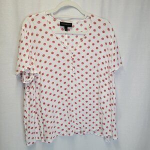 Lane Bryant Women's Size 18 Shirt Top White Pink Polka Dot Short Sleeve